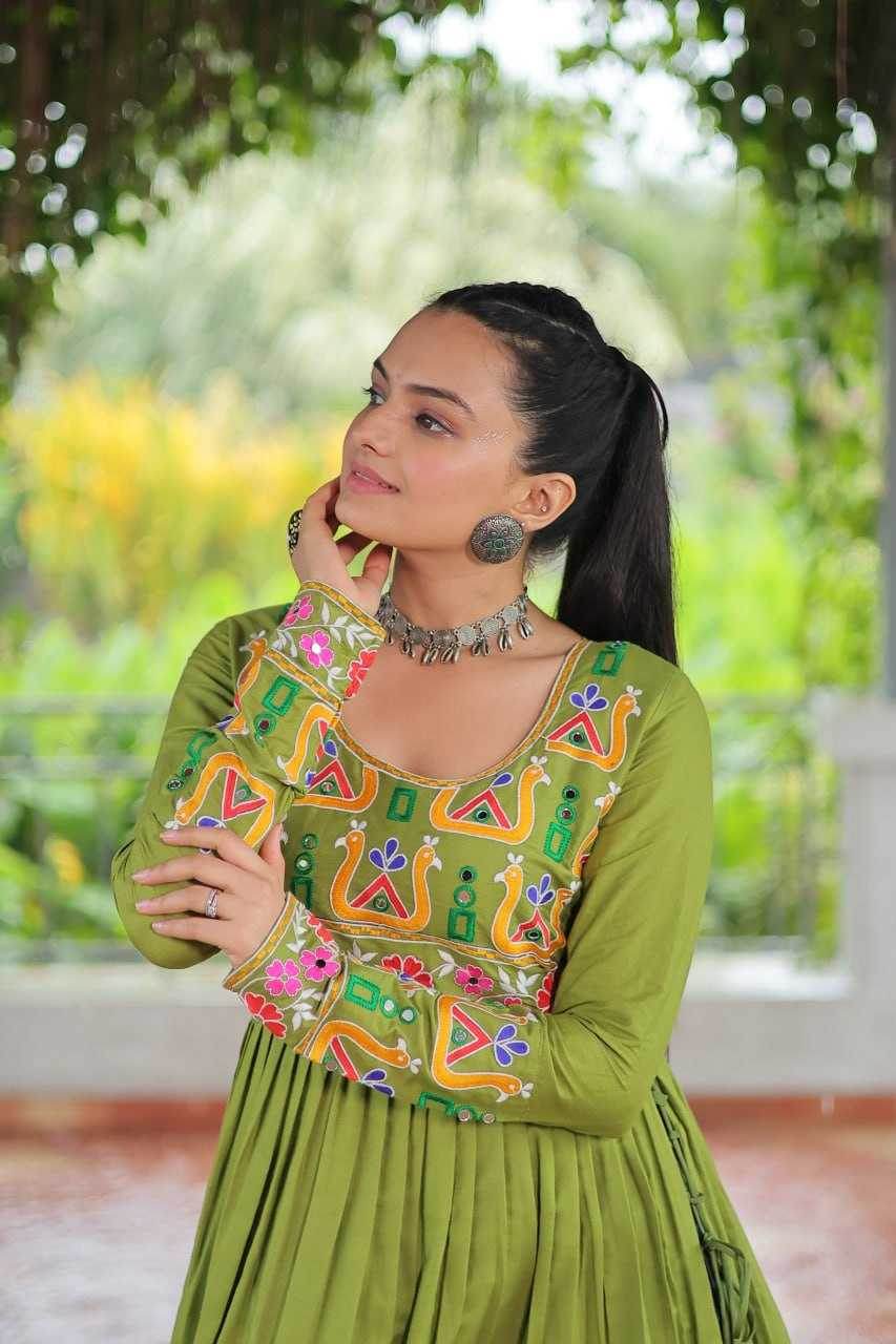 Reyon Cotton Long Embroidered Navratri Kurti - MYLUXURY LANE ENTERPRISE